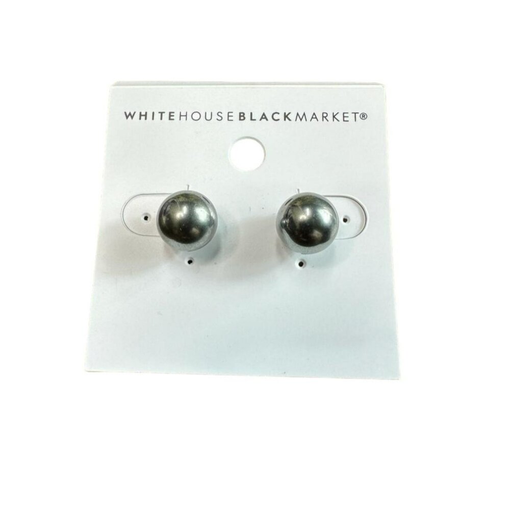 White House Black Market Pearl Stud Earrings Dark Gray Metal Balls - Picture 3 of 5